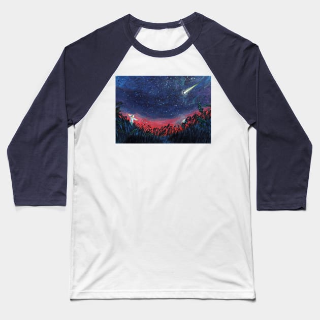 Make a Wish on a Shooting Star Illustration Baseball T-Shirt by Julia Doria Illustration